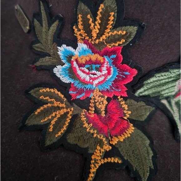 Hatch 100% Wool Wide Brim Floppy Hat Brown Floral Embroidery Festivalwear Boho - Picture 3 of 12